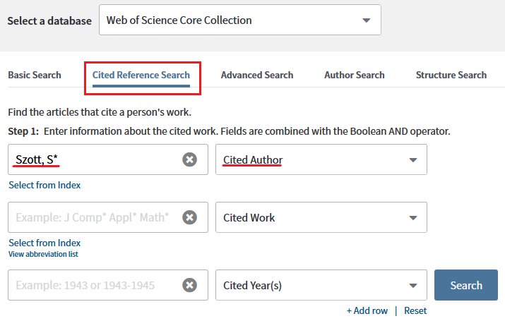 Cited Reference Search - input